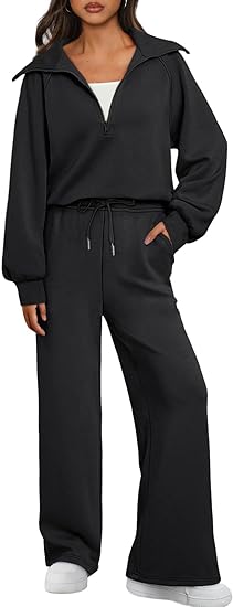 Photo 1 of (L) AUTOMET Womens 2 Piece Sweatsuits Loungewear Sets Quarter Zip Pullover Sweatshirts with Wide Leg Sweatpants- size large
