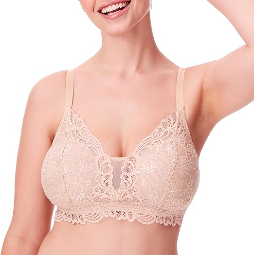 Photo 1 of (L) Bali Women's Lace Desire Wireless Bra, Lacy Full-coverage Wirefree Bra, Convertible Bra- size large
