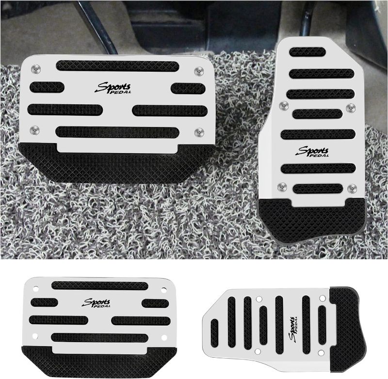 Photo 1 of 2PCS Non- Slip Automatic Transmission Pedal Covers Replacement Kit,Aluminum Alloy Gas Pedal&Brake Pedal Cover Sporty Car Decor,Universal Car Accessories for Car Safty (Silver/2pcs)
