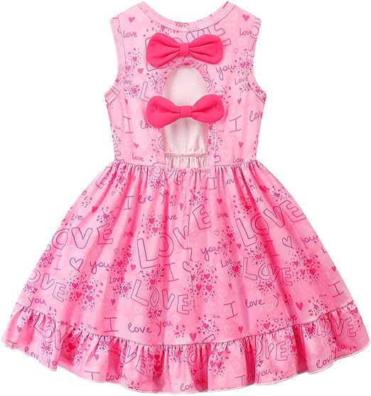Photo 2 of Size 5/6 - Popshion Toddler Girls Dresses Sleeveless Back Bowknot Dress Baby Girl Summer Clothes Kids Birthday Party Sundress 
