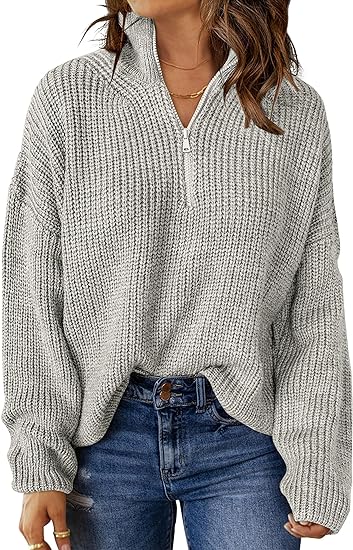 Photo 1 of (XL) MEROKEETY Women's 2024 Long Sleeve Chunky Knit Sweaters 1/4 Zip Polo V Neck Casual Pullover Tops- size XL
