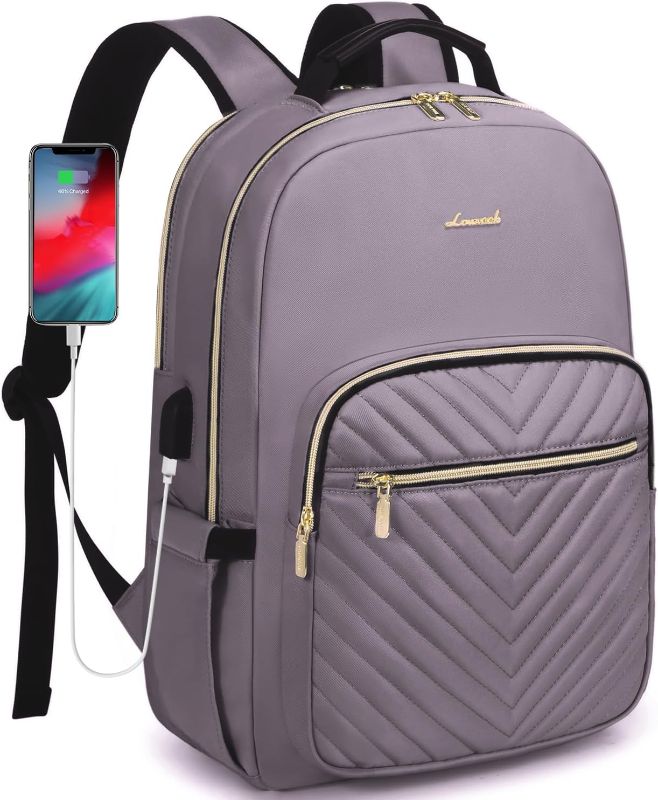 Photo 1 of LOVEVOOK Laptop Backpack for Women, Large Capacity Travel Computer Work Bag with 17-inch Laptop Compartment, Business Nurse Backpack Purse, Hiking Outdoor Carry On Backpack, Purple Grey
