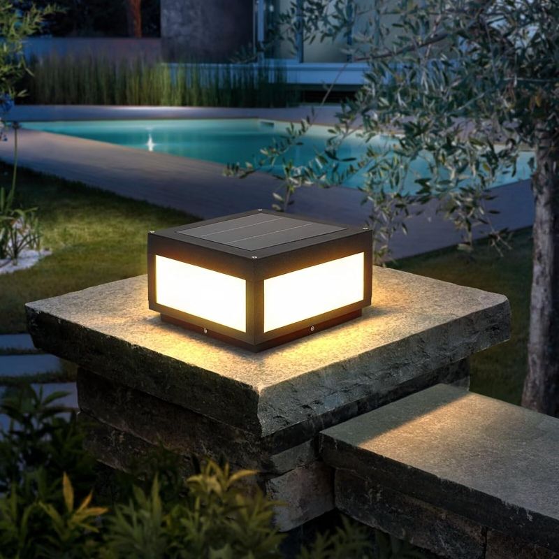 Photo 1 of MVBT Outdoor Solar Post Light, Modern LED Fence Deck Cap Light Lantern Column Lamp for Flat Surface Patio Garden Decoration with IP54 Waterproof E26 Bulb
