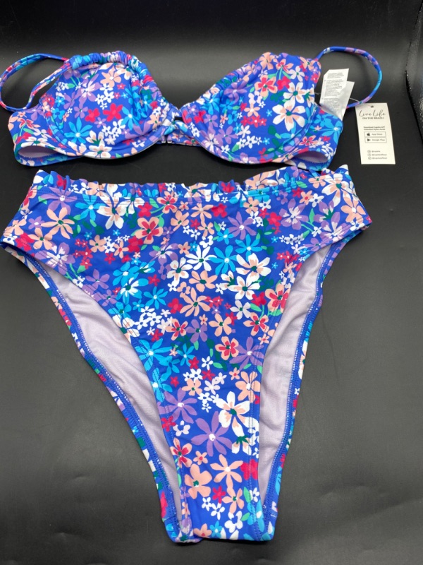 Photo 1 of (M) CUPSHE Women Bikini Sets 2 Piece Swimsuit High Waisted Bottom Floral Print Ruffle V Neck Bathing Suits- SIZE MEDIUM
