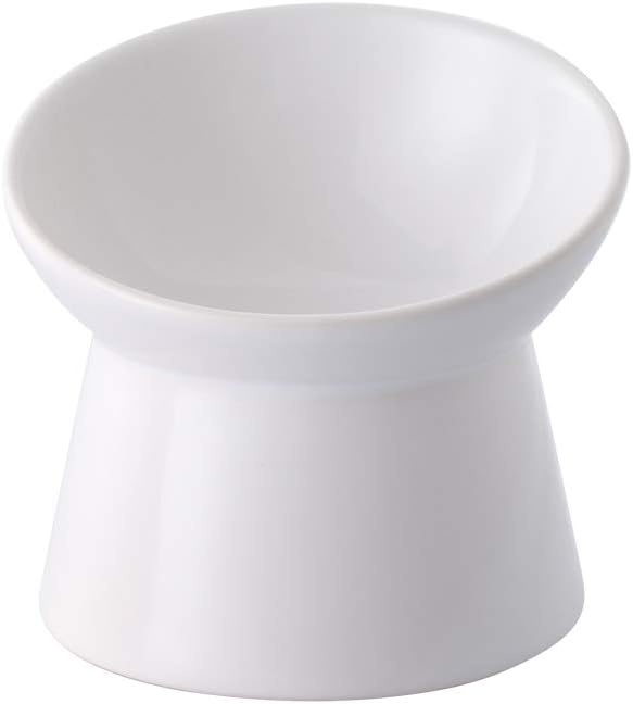 Photo 1 of White Small Ceramic Raised Cat Bowls, Tilted Elevated Food or Water Bowls, Stress Free, Backflow Prevention, Dishwasher and Microwave Safe, Lead & Cadmium Free

