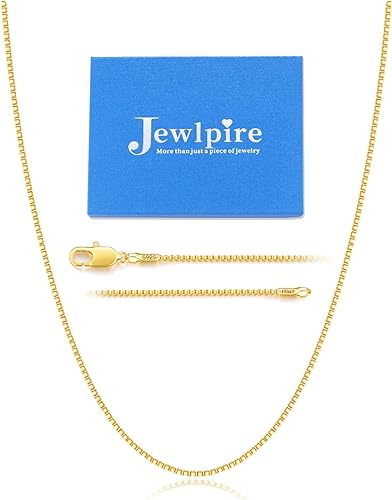 Photo 1 of Jewlpire 14-26 Inch Italian 1.3MM Ultra Luxury 24K Gold Over 925 Sterling Silver Box Chain Necklace for Women Girls, Hypoallergenic Replacement Necklace Thin & Sturdy Women's Chain Necklaces
