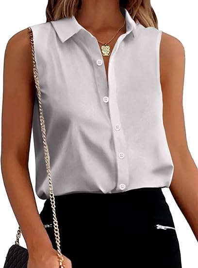 Photo 1 of (L) Zeagoo Women's Sleeveless Button Down Shirts Blouses Solid Casual Loose V Neck Tank Tops for Work size LARGE
