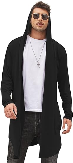 Photo 1 of (XXL) COOFANDY Men's Long Hooded Cardigan Shawl Collar Lightweight Open Front Drape Cape Overcoat with Pockets- size XXL
