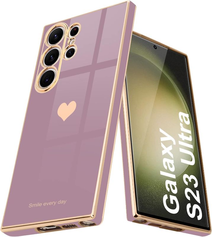 Photo 1 of Teageo for Samsung Galaxy S23 Ultra Case for Women Girl Cute Love-Heart Luxury Soft Back Cover Raised Full Camera Protection Bumper Silicone Shockproof Phone Case for Galaxy S23 Ultra 5G, Lavender
