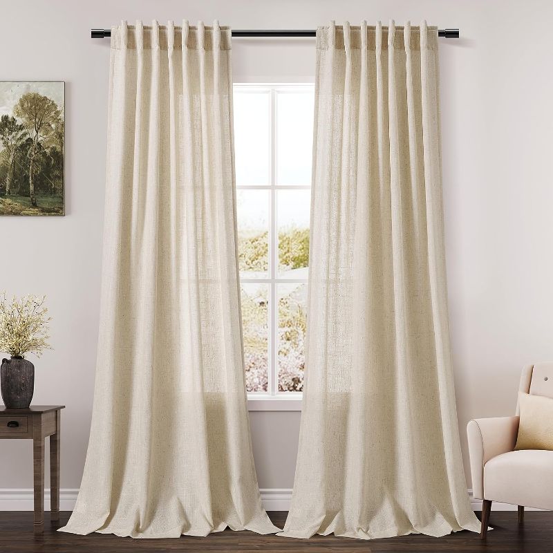 Photo 1 of Beige Flax Linen Curtains 84 inches Long for Living Room 2 Panel Tan Burlap Textured Drapes Semi Sheer Privacy Khaki Window Curtain Country Rustic Farmhouse Canvas Cloth Curtain for Dinning Room
