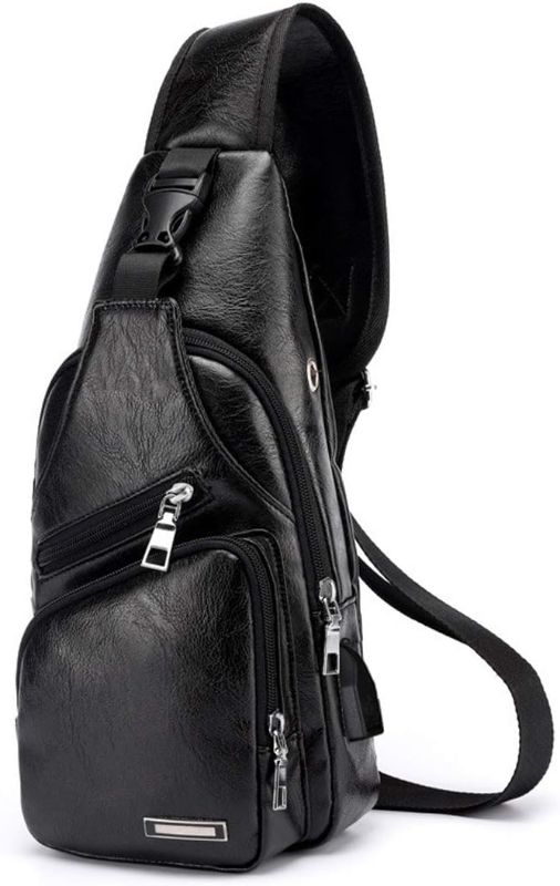 Photo 1 of Lucien Hanna Men's Sling Bag, Business Leather Shoulder Backpacks Campus Travel Crossbody Bag with USB Charging Port
