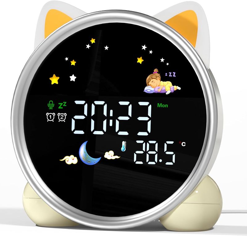 Photo 1 of Kids Alarm Clock with Night Light,OK to Wake Clock for Kids,Stay in Bed Clock and Sleep Training,Nap Timer Temperature Detect Cute Kids Room Decor,Gift Ideas for Kids Toddler Boy Girl(Cat)
