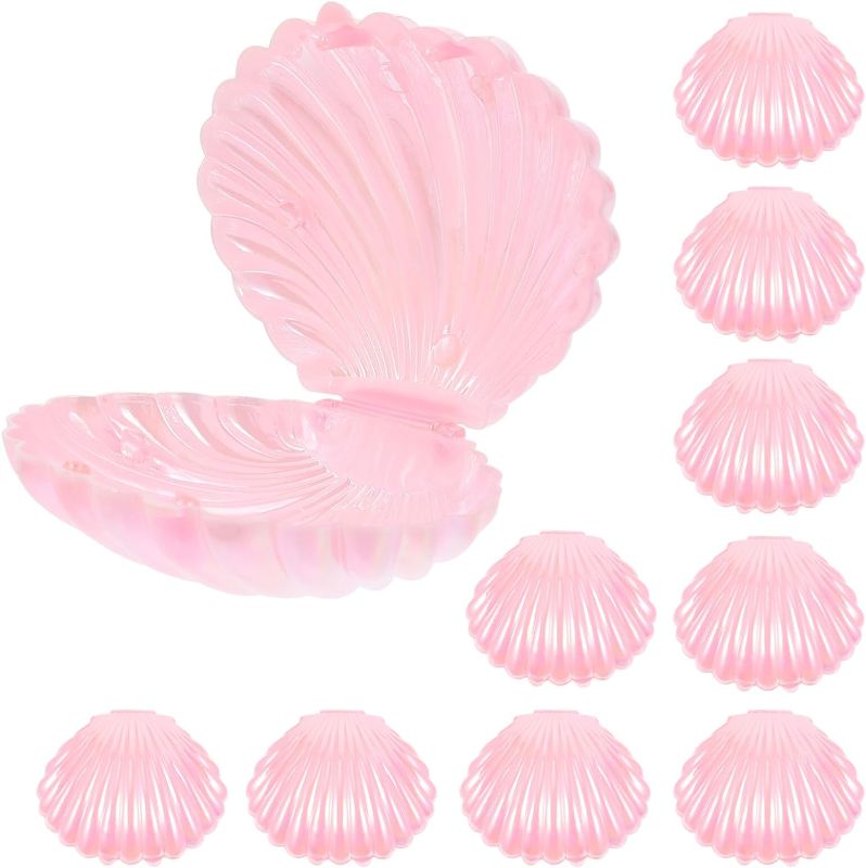 Photo 1 of Plastic Containers 10Pcs Sea Shells Candy Boxes Seashell Containers Plastic Chocolate Box Creative Jewelry Holder Party Treat Boxes for Wedding Birthday (Pink) Plastic Container
