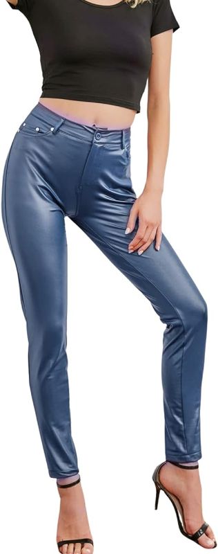Photo 1 of (L) Aurlust Black Leather Pants Women, Faux Leather Pants Leggings with Pockets, High Waist Close-Fitting Leather Pants- large
