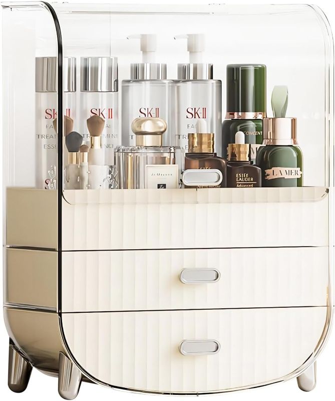 Photo 1 of DASITON Makeup Storage Organizer,Makeup Brush Holder,Cosmetics Display Case with 2-Layer Storage Box and Transparent Cover,For Bathroom,Dresser,Ideal Gifts for Women?Cream L01?
