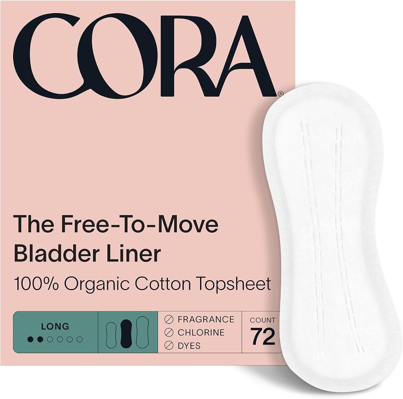 Photo 1 of Cora Ultra Thin Organic Bladder Liners | Incontinence & Postpartum Pads for Women | Panty Liners for Bladder Leaks | Breathable Cotton (72 Long Liners)
