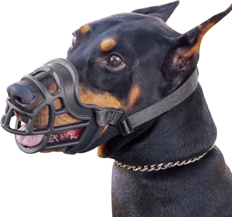Photo 1 of Dog Muzzle, Basket Muzzle Anti Biting Chewing, Sturdy Lightweight Muzzle Allows Panting Drinking, Cage Muzzle for Small Medium Large Dogs, for Grooming Trimming Training (Black, Size 6)
