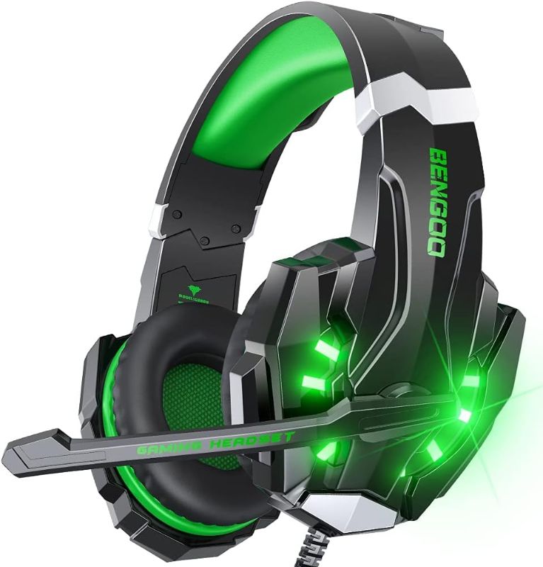 Photo 1 of BENGOO G9000 Stereo Gaming Headset for PS4 PC Xbox One PS5 Controller, Noise Cancelling Over Ear Headphones with Mic, LED Light, Bass Surround, Soft Memory Earmuffs for Laptop Mac - Green
