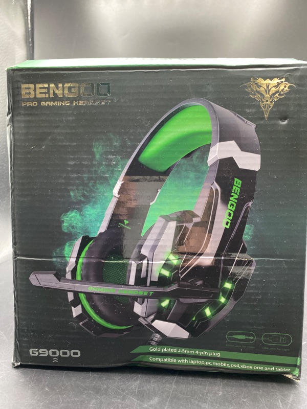 Photo 2 of BENGOO G9000 Stereo Gaming Headset for PS4 PC Xbox One PS5 Controller, Noise Cancelling Over Ear Headphones with Mic, LED Light, Bass Surround, Soft Memory Earmuffs for Laptop Mac - Green
