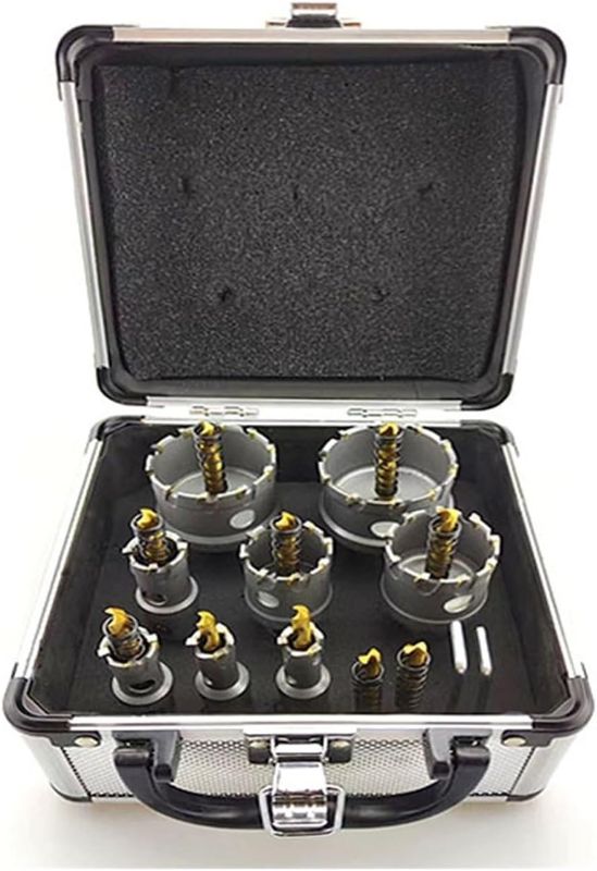 Photo 1 of 10pcs 13-48mm Drilling Crown for Stainless Steel TCT Hole Saw Set Tungsten Carbide Tipped Drill Bits for Metal Alloy Iron (Color : 10Pcs-Aluminum Box)
