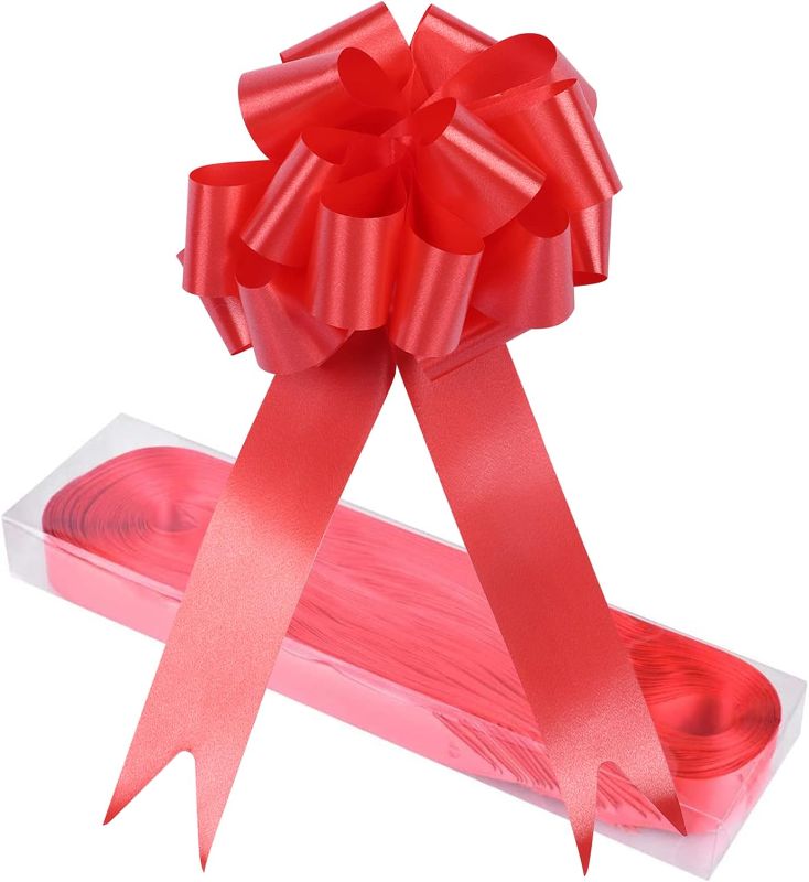Photo 1 of Nicola 30 Pack Pull Bows Large Satin Ribbon Florist Red Pull Bows for Gift Wrapping, Wedding Cars, Baskets, Party Decorations (Red)
