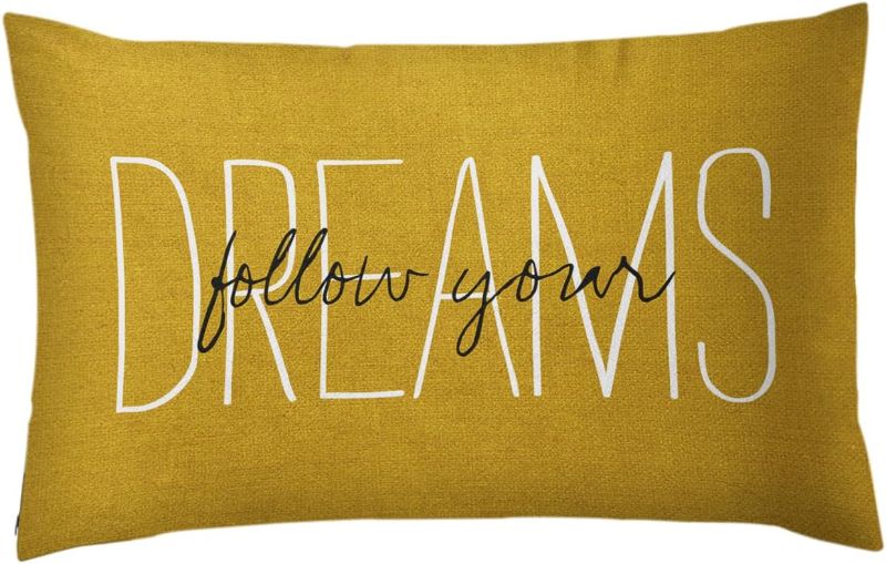 Photo 1 of Emvency Yellow Throw Pillow Cover Rustic Follow Your Dreams Decorative Pillow Case Monogram Home Decor Rectangle Queen Size 20x30 Inch Cushion Pillowcase
