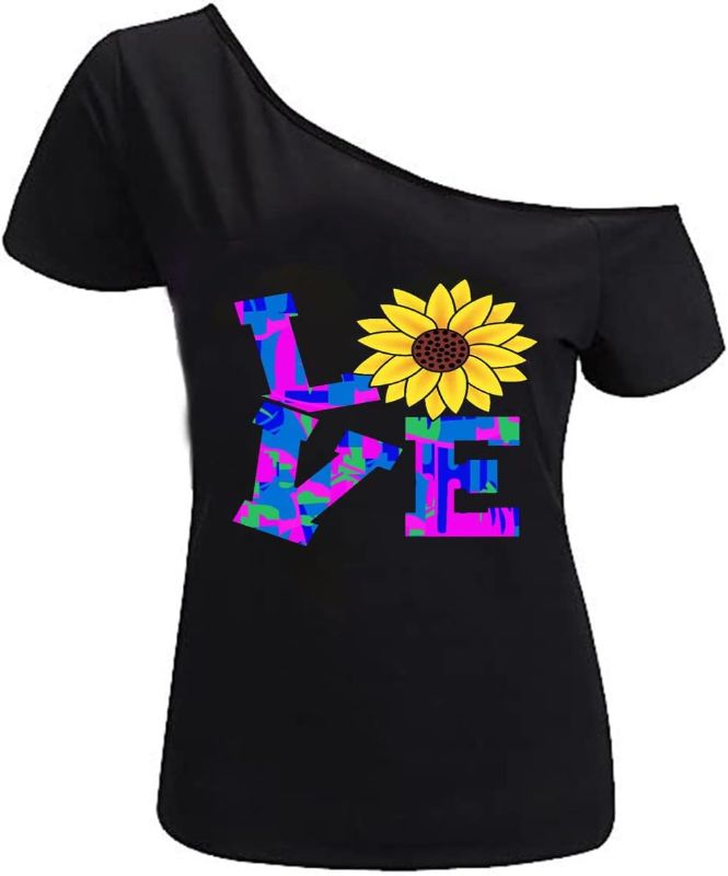 Photo 1 of Size XL MAGICMK Women’s Short Lips Print Causal Off The Shoulder Plus Size T-Shirt Tops
