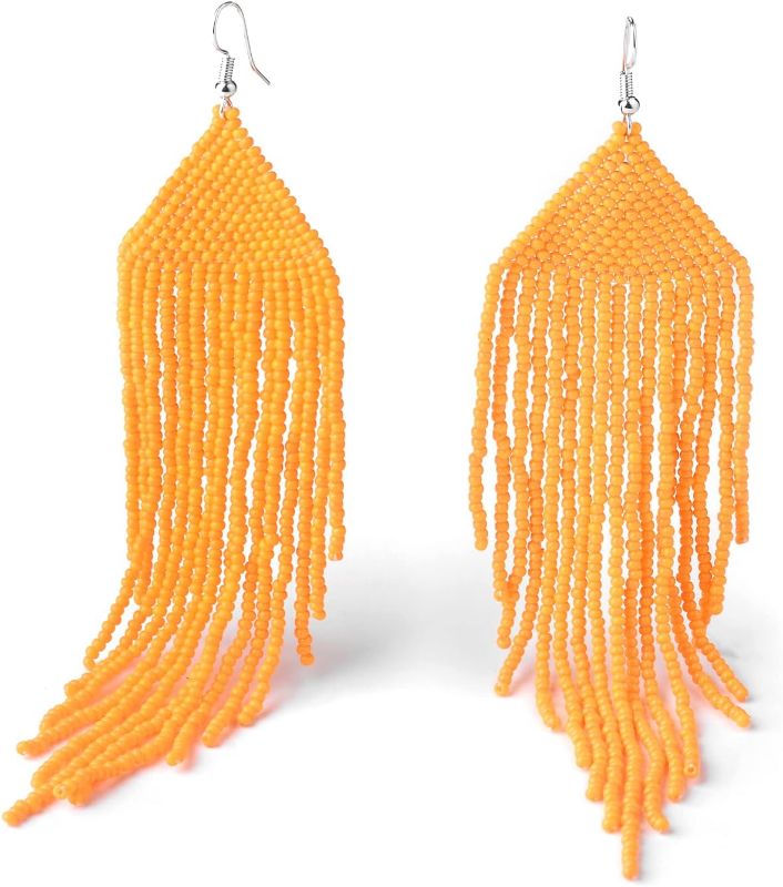 Photo 1 of Handmade Beaded Tassel Earrings - Boho Drop Fringe Earrings for Women Girls, Native American Indian Earrings
