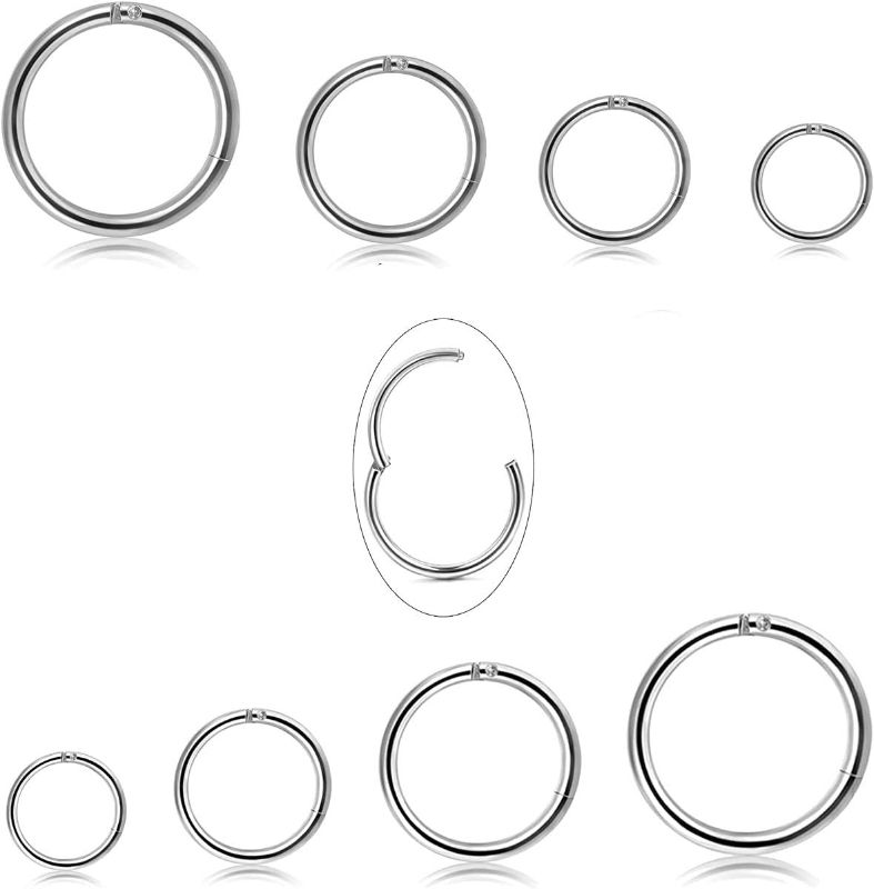 Photo 1 of Jstyle 8Pcs 18G Stainless Steel Hinged Clicker Segment Nose Ring Hoop Piercing for Men Women Cartilage Daith Tragus Sleeper Earrings Improved Clasp 6-12MM
