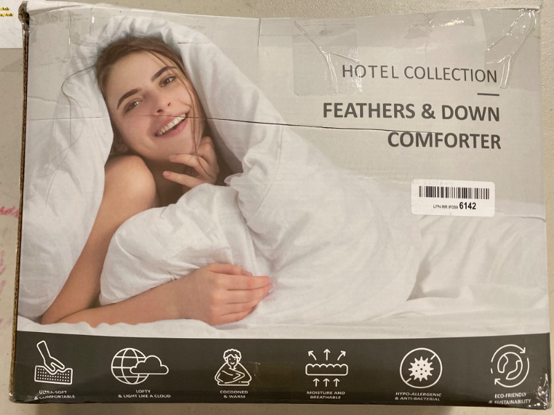 Photo 2 of KUSNUG Hotel Collection Goose Feather Down Queen Comforter, Luxury Duvet Insert with Soft Egyptian Cotton-Poly Cover,850 FP Fluffy Bedding with 8 Corner Tabs,Lightweight Bed Comforter(White,90x90)

