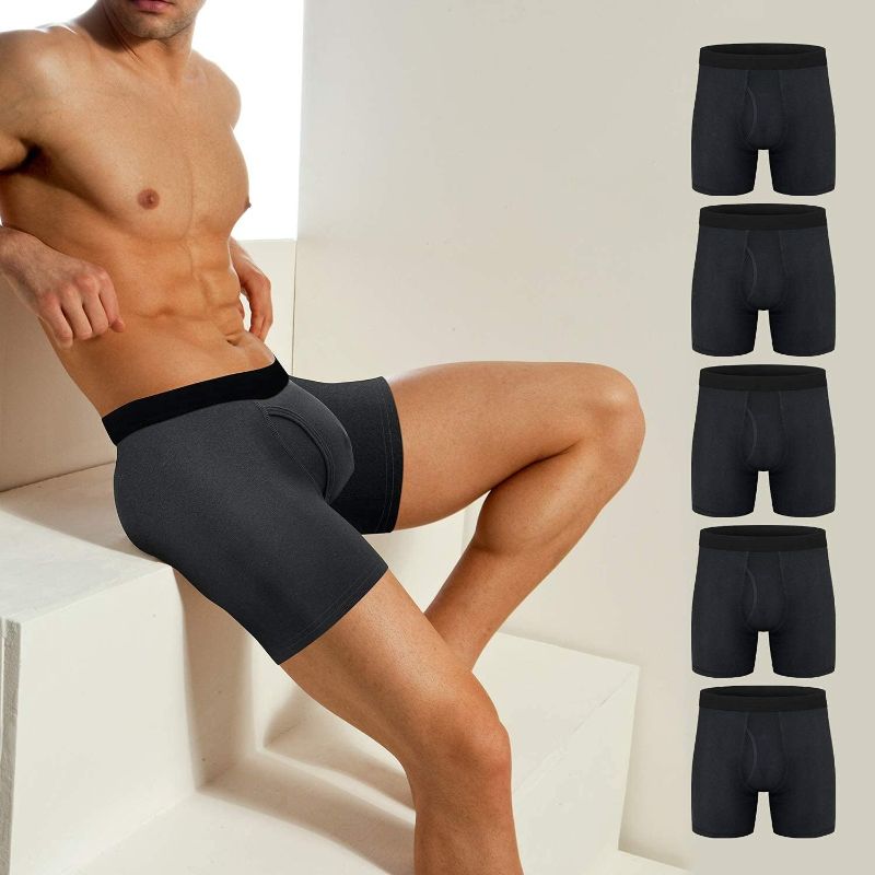Photo 1 of CONKEND Mens Underwear Cotton Boxer Briefs Comfy Breathable 6" Underwear Tagless Wide Waistband Boxer Briefs Multipack- size XXL
