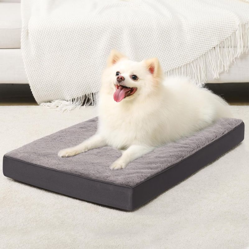 Photo 1 of KSIIA Orthopedic Dog Bed Dog Crate Bed Waterproof Dog beds for Medium Dogs Deluxe Plush Washable Dog Bed with Egg Crate Foam & Removable Cover, 29 x 18 Inch, Dark Gray
