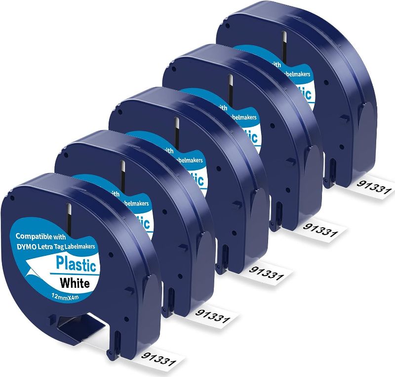 Photo 1 of 5 X Plastic White Tape Replacement for Dymo Letratag Refills, Compatible with Dymo Label Maker Refills 1/2 x 13 for Letra Tag for LT100T LT100H QX50
