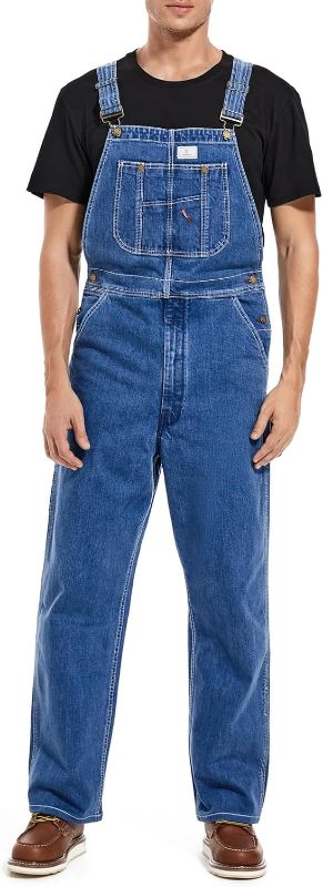 Photo 1 of 40W 32L - HISEA Men's Denim Bib Overalls, Men's Overalls Workwear with Adjustable Straps and Convenient Tool Pockets 
