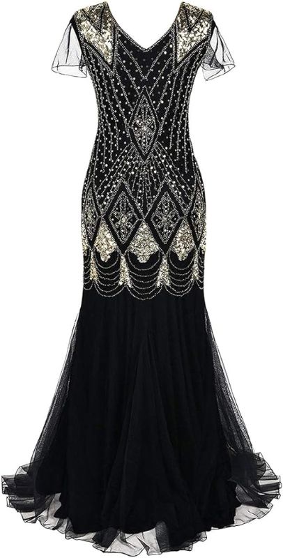 Photo 1 of (XL/XXL) Women’s 1920s Vintage Sequins Fringe Long Gatsby Flapper Dress Formal Wedding Evening Maxi Gown Party Cocktail Dresses- size XL/XXL
