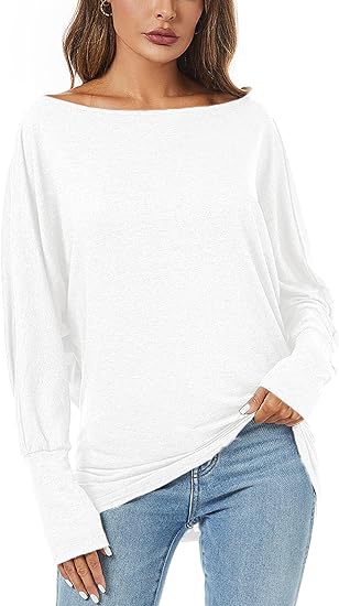 Photo 1 of (L) Poetsky Women's Off Shoulder Long Sleeve Tunic Tops Loose Casual Oversized Shirts Blouses Size large
