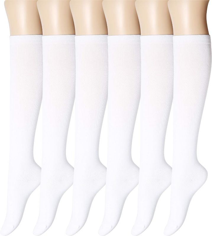 Photo 1 of Size 5-9 - YEJIMONG Women's Cotton Knee High Socks, School Uniform Team Sports Tube Socks, 6 Pairs 
