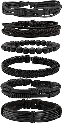 Photo 1 of MILAKOO 6 Pcs Punk Braided Leather Bracelets for Men Women Cuff Wrap Wristbands Adjustable
