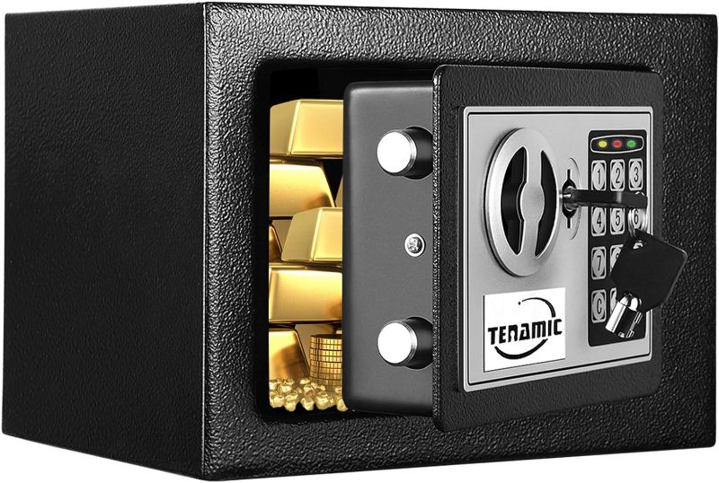 Photo 1 of TENAMIC Safe Box 0.23 Cubic Feet Electronic Digital Security Box, Keypad Lock Box Cabinet Safes, Solid Alloy Steel Office Hotel Home Safe, Black
