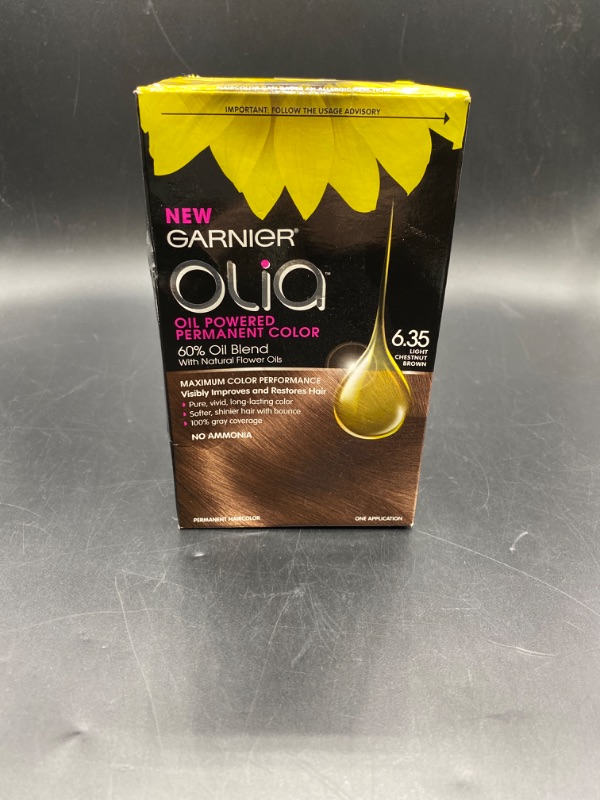 Photo 2 of Garnier Olia Oil Powered Permanent Haircolor, 6.35 Light Chestnut Brown (Packaging May Vary)
