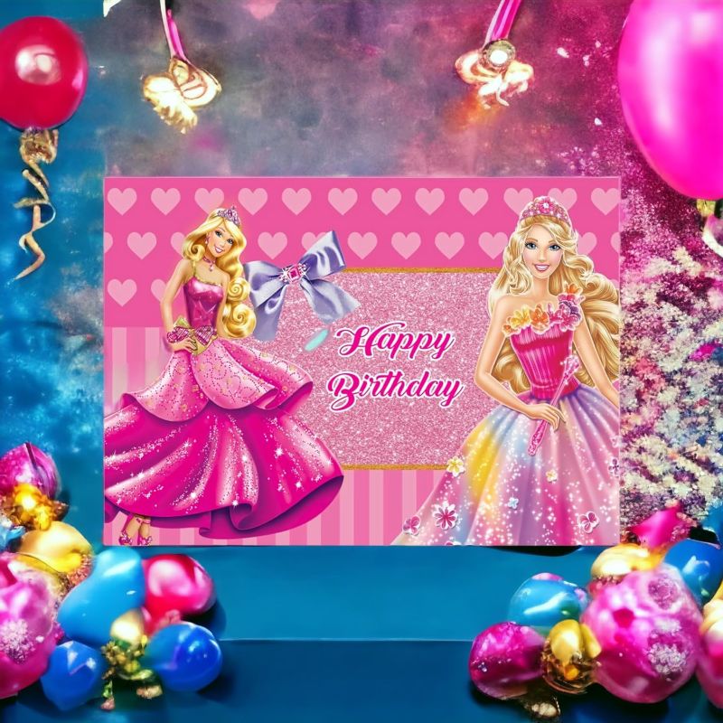 Photo 1 of Pink Princess Birthday Party and Photography Backdrop – HIGH-Resolution Vinyl Backdrop for Indoor and Outdoor Birthday Party and Photoshoots. 
