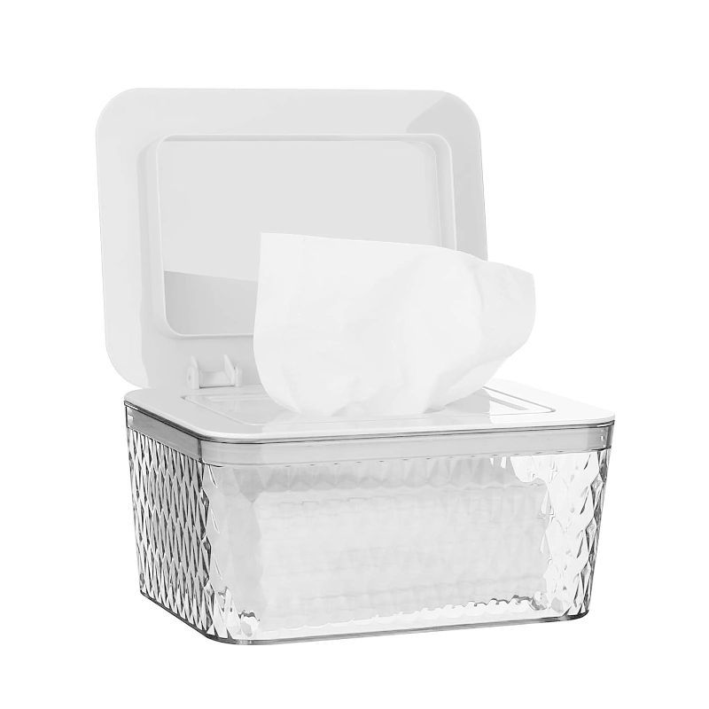 Photo 1 of Jitnetiy Wipes Holders, Dustproof Large Capacity Wipes Dispenser Box Case with Lid Keep Diaper Wipes Fresh (White)
