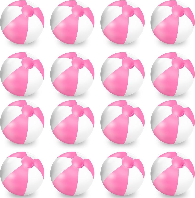 Photo 1 of Whaline 16 Pcs 16'' Pink and White Inflatable Beach Ball Round Pool PVC Balls Cute Game Toys for Summer Hawaiian Tropical Theme Beach Party Decorations Water Sand Game Accessory
