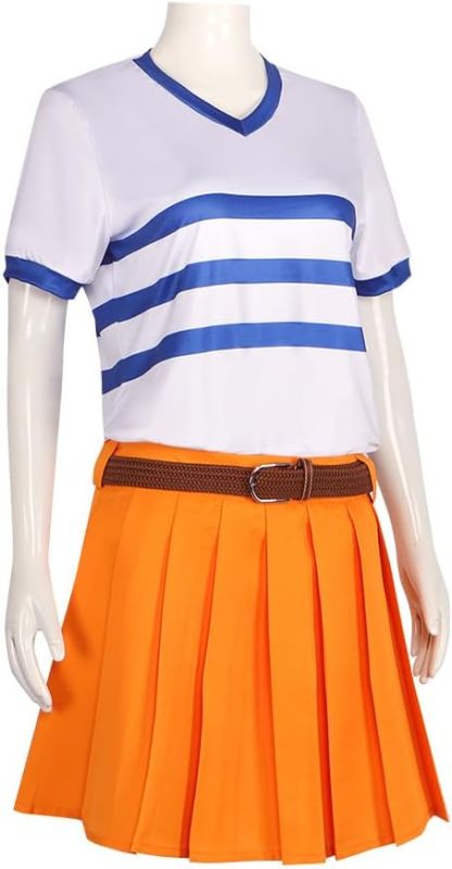 Photo 1 of (M) GWOKDAN Women Nami Cosplay Costume Anime Uniform T-shirt and Pleated Skirt Halloween Party Outfits Full Set- size medium
