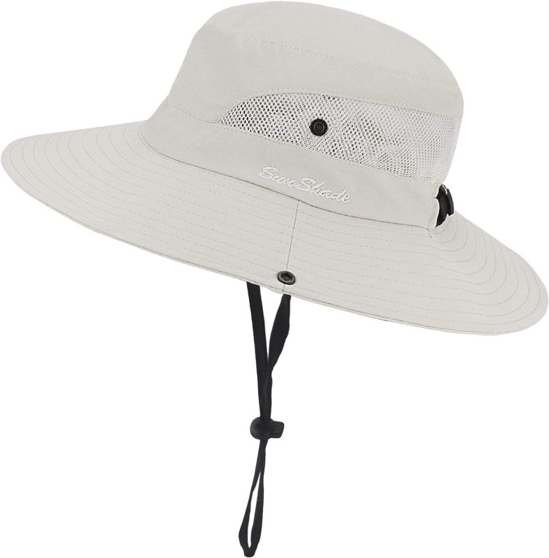 Photo 1 of One Size - Womens Summer Sun-Hat Outdoor UV Protection Fishing Hat Wide Brim Foldable-Beach-Bucket-Hat with Ponytail-Hole
