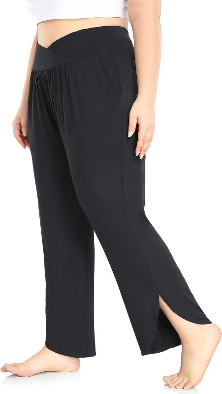 Photo 1 of 1X - ZERDOCEAN Women's Plus Size Wide Leg Pants High Waist Yoga Pants Casual Loose Lounge Pants with Pockets- 1x
