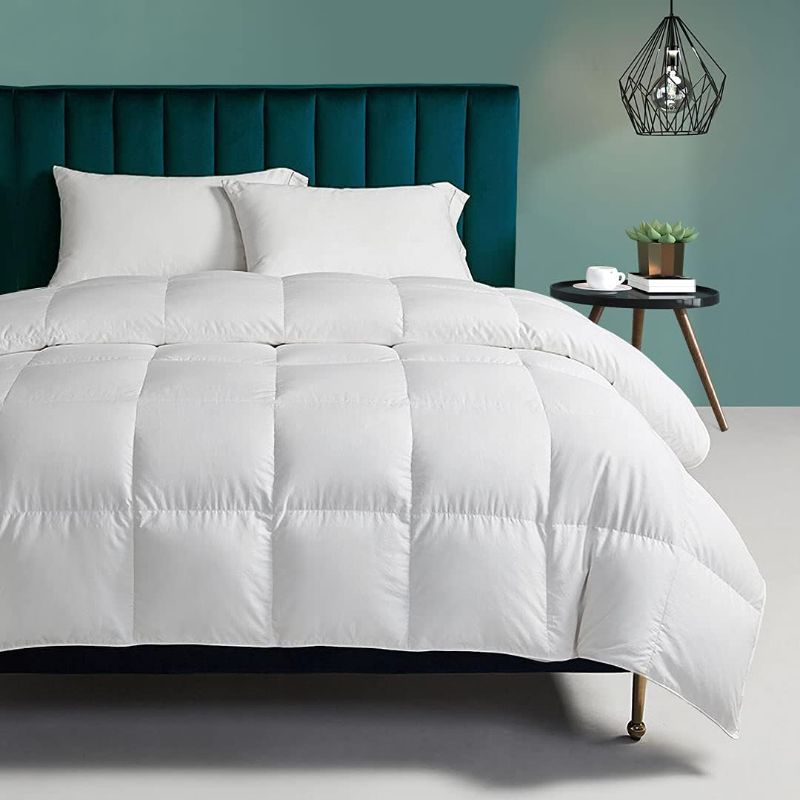 Photo 1 of Organic Goose Feather Down Comforter Full/Queen Size - All Season Duvet Insert Organic Cotton, Medium Warm Quilted Bed Comforter