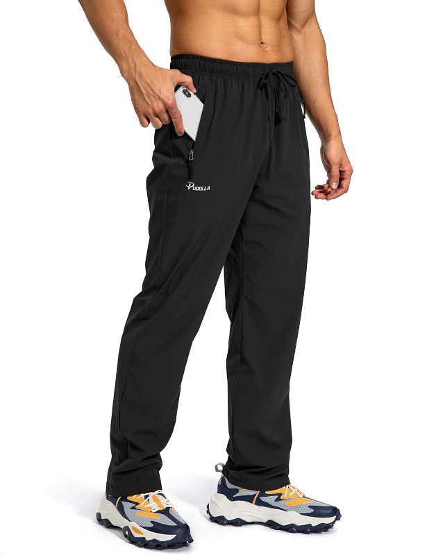 Photo 1 of (XL) Pudolla Men's Workout Athletic Pants Elastic Waist Jogging Running Pants for Men with Zipper Pockets- size XL
