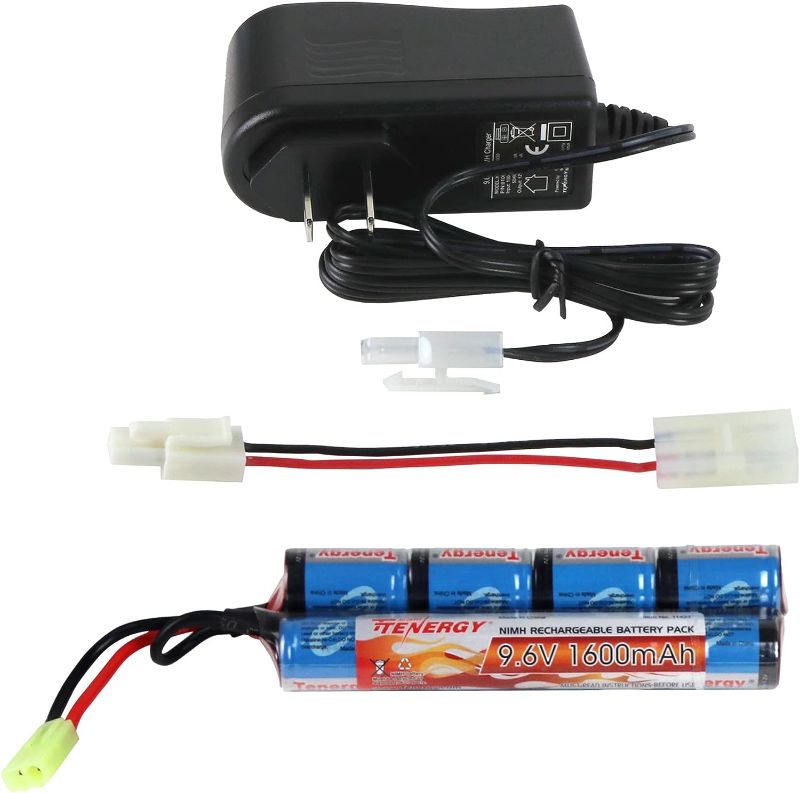 Photo 1 of Tenergy RC Battery Charger and 9.6V NiMH 1600mAh Rechargeable Butterfly Battery Pack with Mini Tamiya Connector for AEGs
