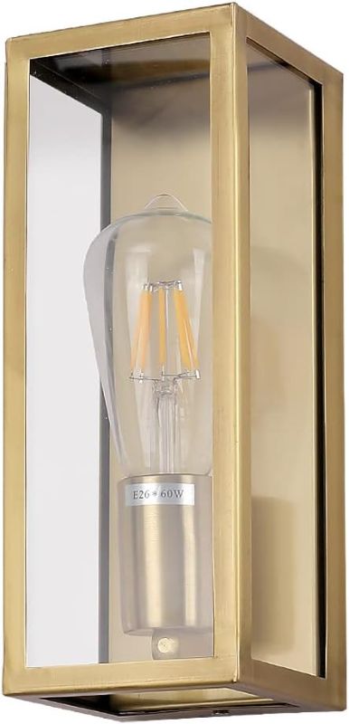 Photo 1 of Boca Do Lobo Outdoor Wall Lights, Exterior Waterproof Wall Sconce Light Fixture, Brushed Brass Frame with Clear Glass Shade for Porch, Entryway, Front Door, E26 Base(Bulb Not Included)
